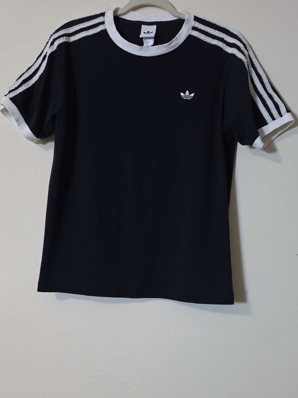 adidas Women's Black Tee with White Stripe Sleeve Detail
